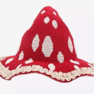Hot Topic Mushroom Cottage Witch Hat Red White Cottagecore Brim